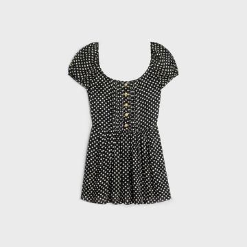 CELINE23FW 셀린느 런웨이 컬렉션 여성 실크 조젯 트리오페 미니 드레스 블랙 바닐라