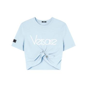 Versace베르사체 여성 LOGO COTTON CROPPED T 셔츠 10142761A091202UQ